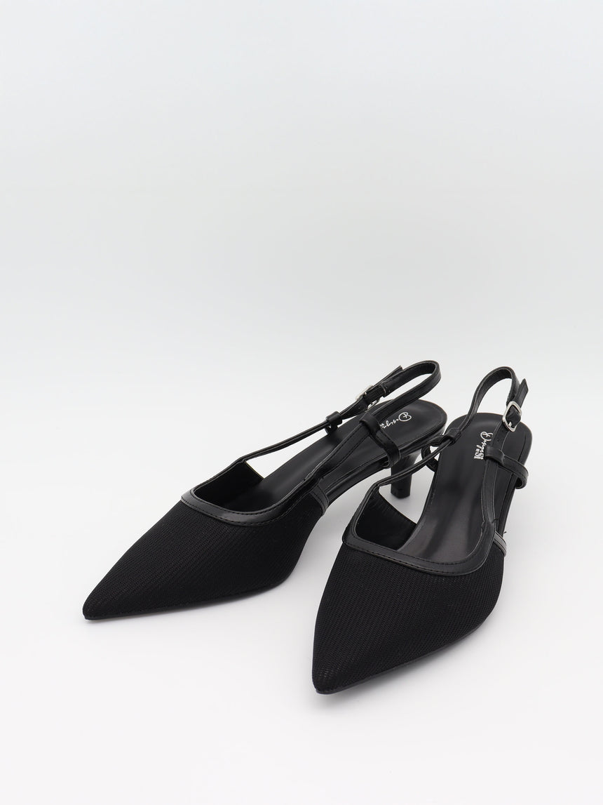 Suzanne slingback hæle med detaljer - Sort