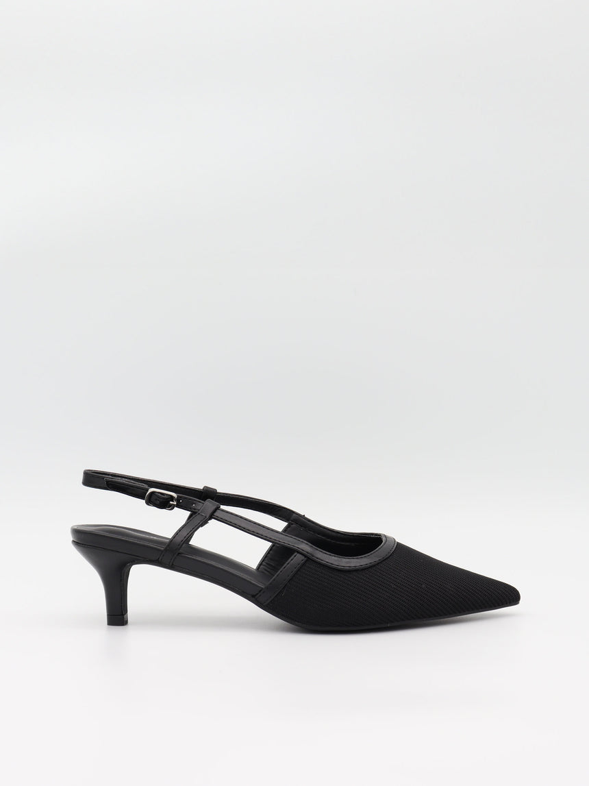 Suzanne slingback hæle med detaljer - Sort