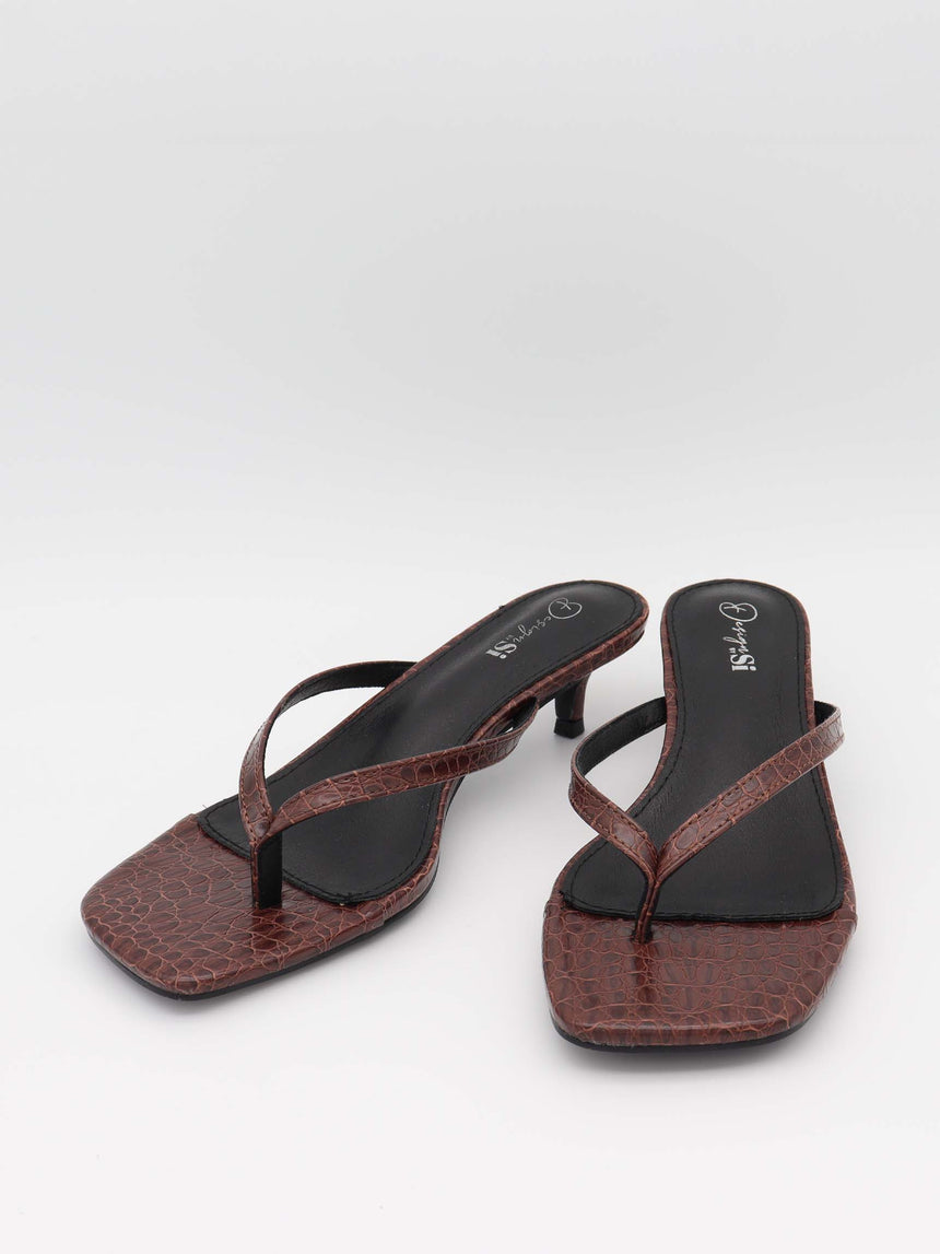 Safine mules med krokodilleprint - Brun