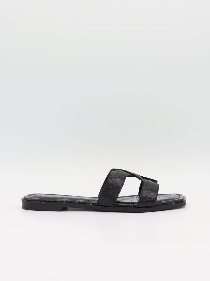 Paula sandaler med krokodilleprint - Sort