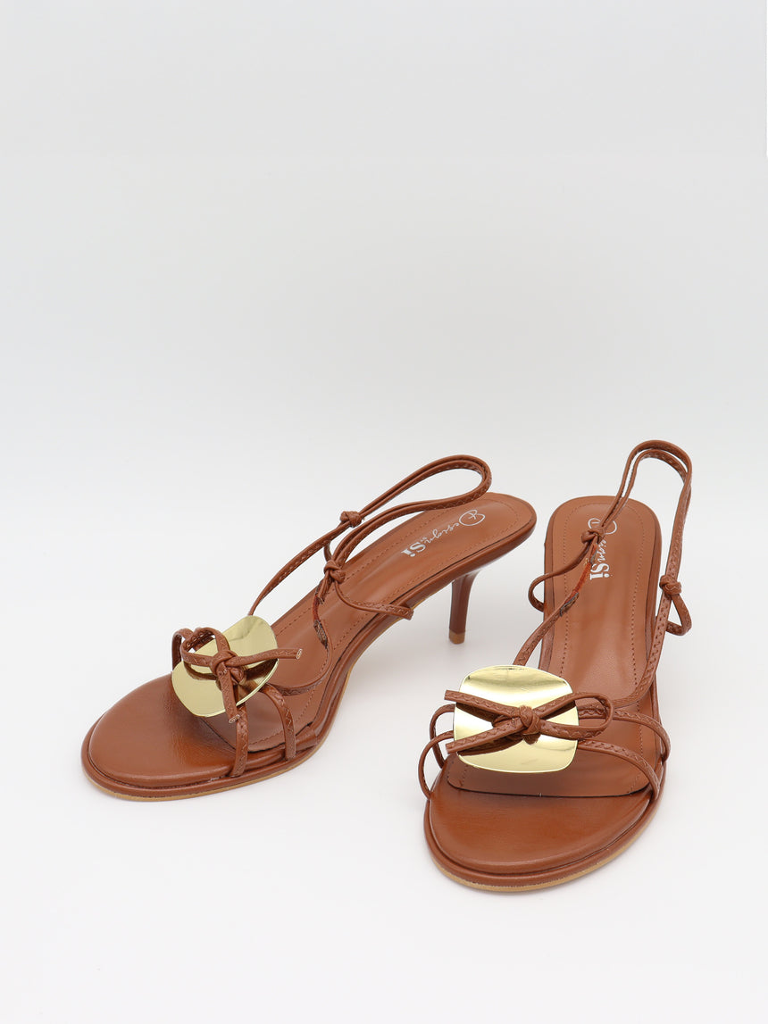 Maja mules med guld- og sløjfedetalje - Brun/guld