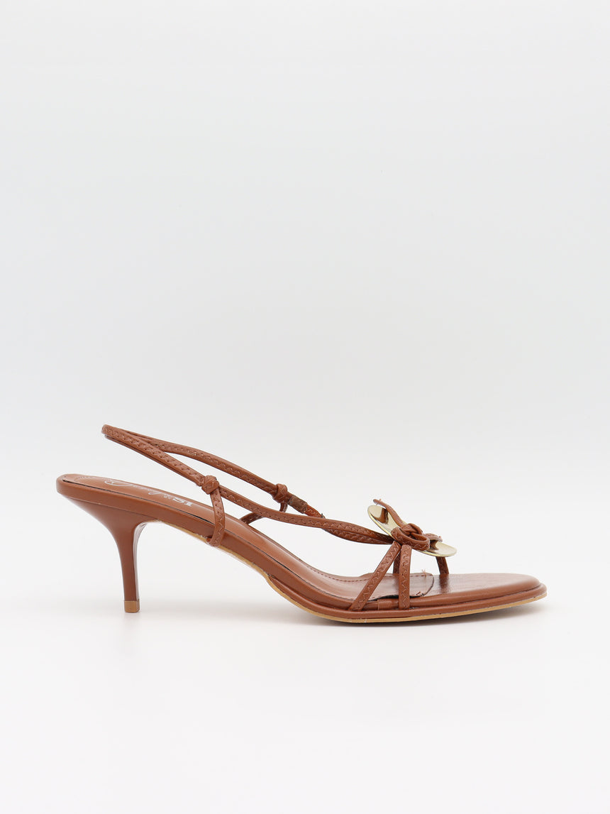 Maja mules med guld- og sløjfedetalje - Brun/guld