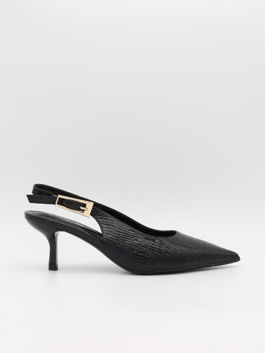 Karline slingback mules med krokodilleprint - Sort
