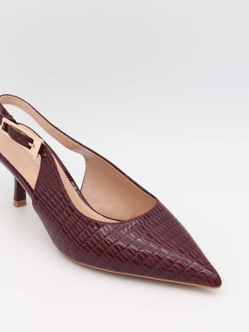 Karline slingback mules med krokodilleprint - Mørkerød
