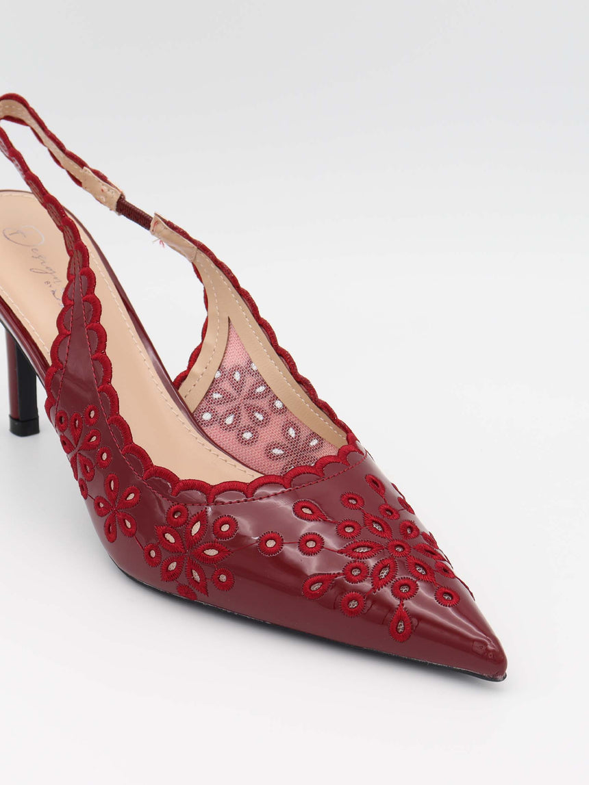 Ydun slingback hæle med detaljer - Rød