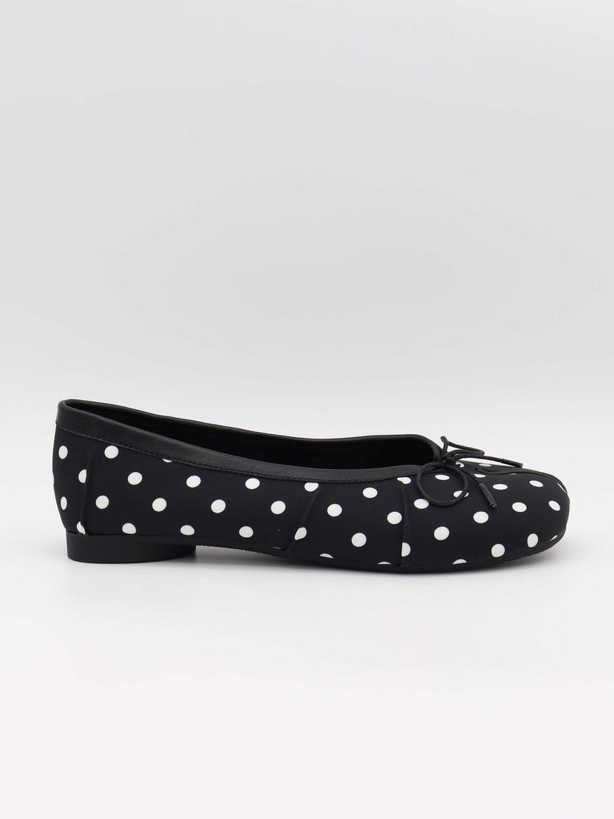 Tovea split toe ballerina med polkaprikker - Sort/Hvid