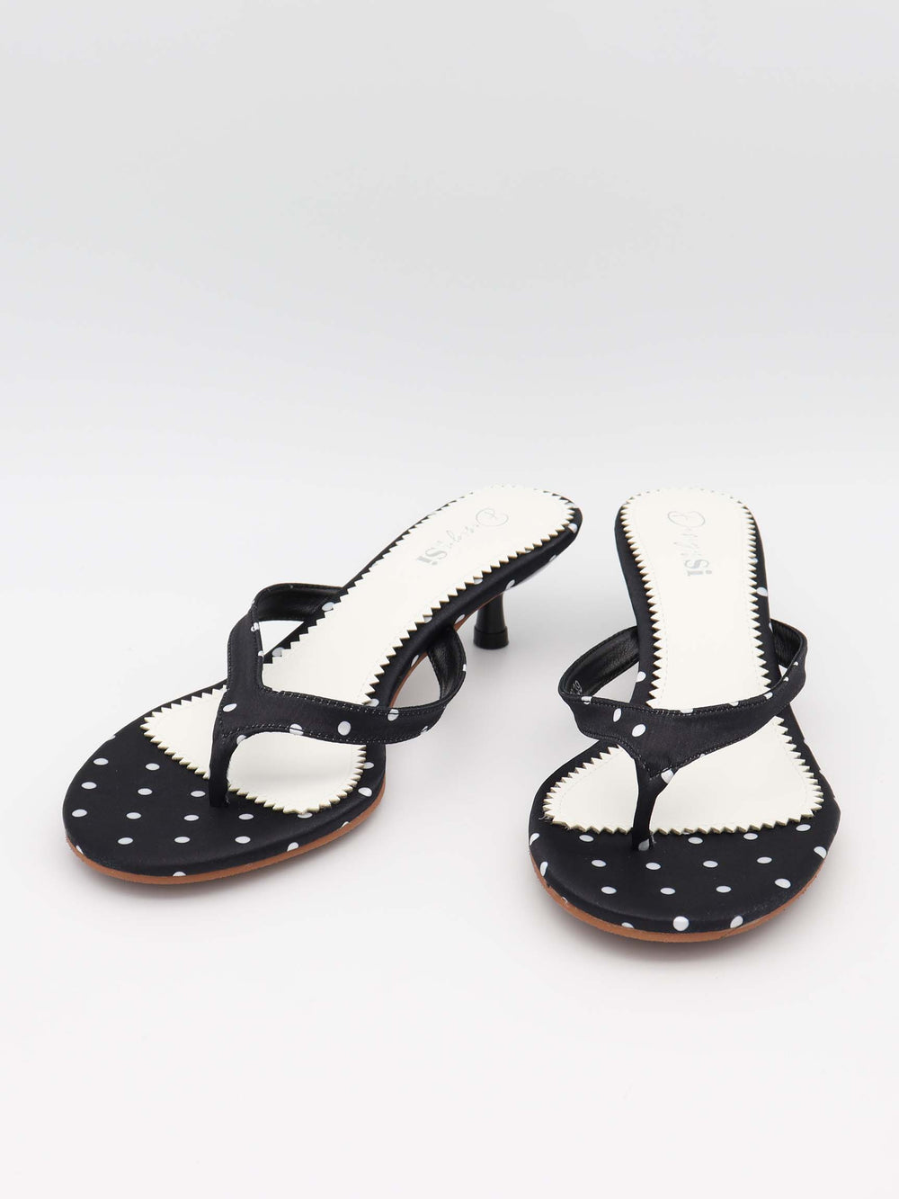 Pepita sandal med hæl og polkaprikker - Sort/Hvid