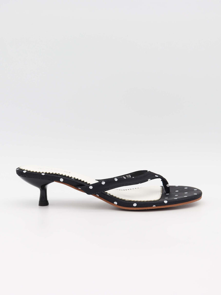 Pepita sandal med hæl og polkaprikker - Sort/Hvid