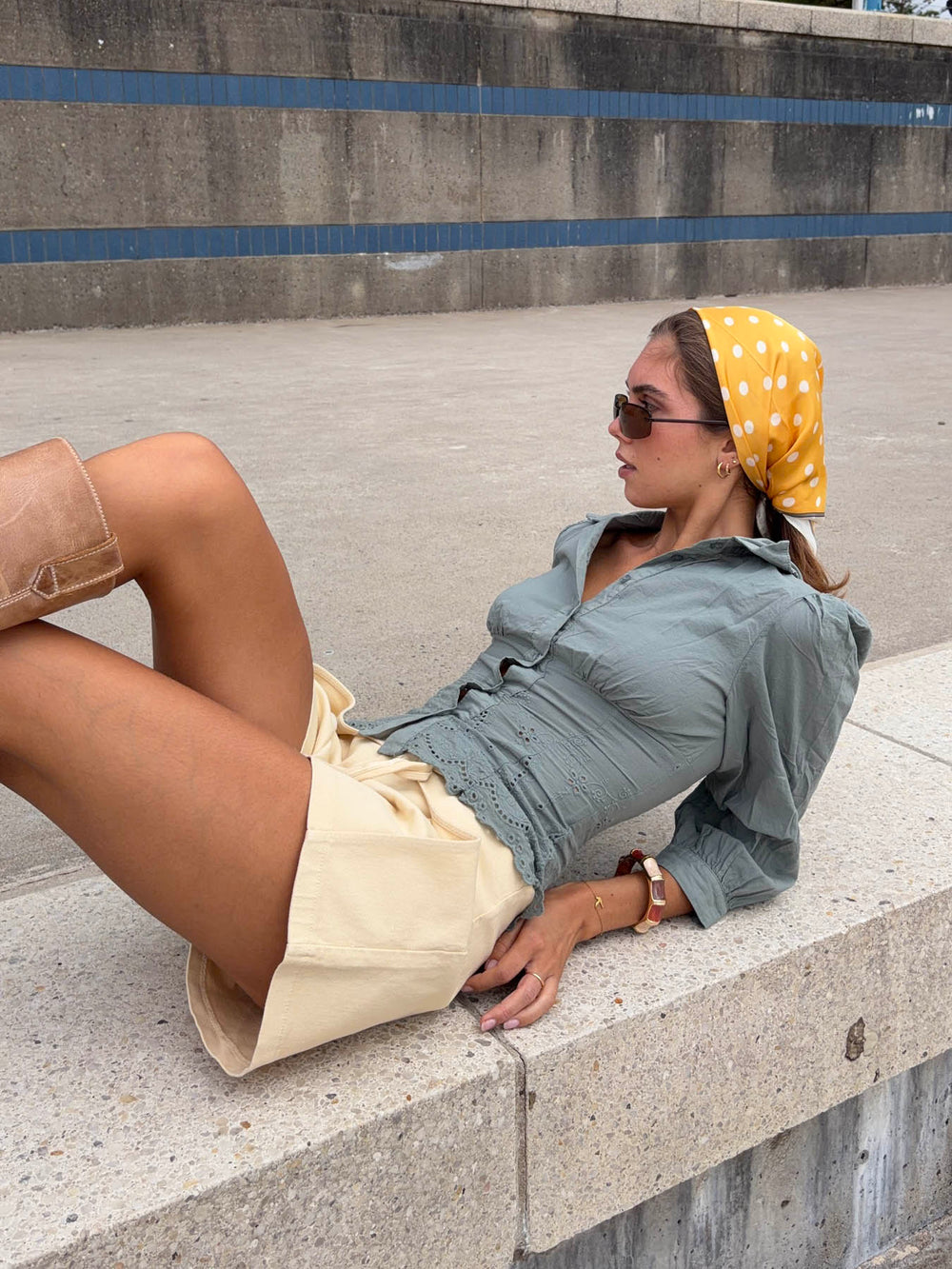 Smilly figursyet skjorte med broderi - Kaki