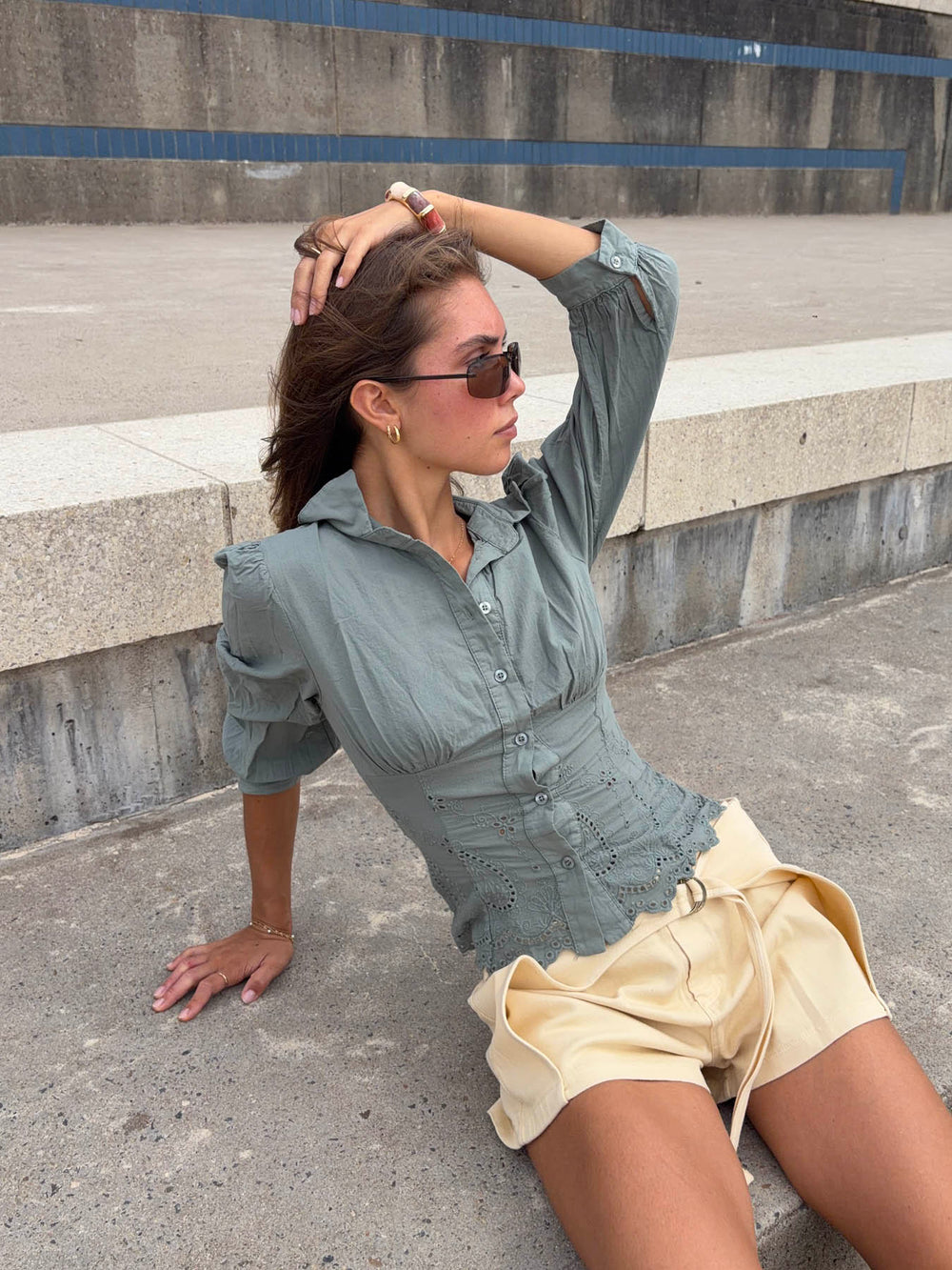 Smilly figursyet skjorte med broderi - Kaki