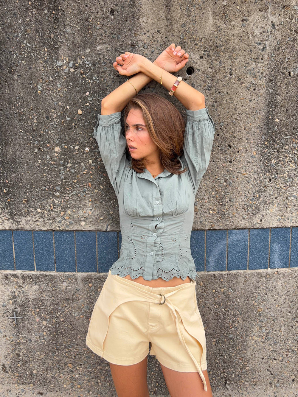 Smilly figursyet skjorte med broderi - Kaki