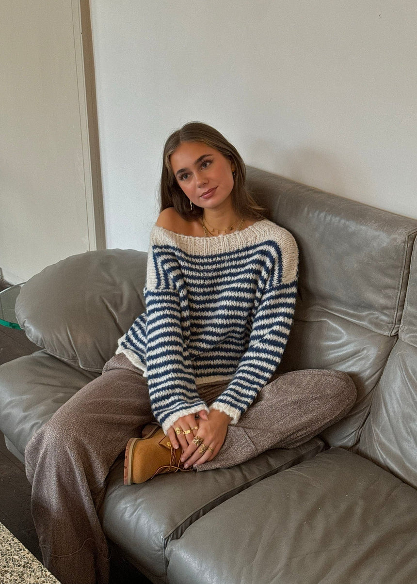Odetta striktrøje med striber - Hvid/navy