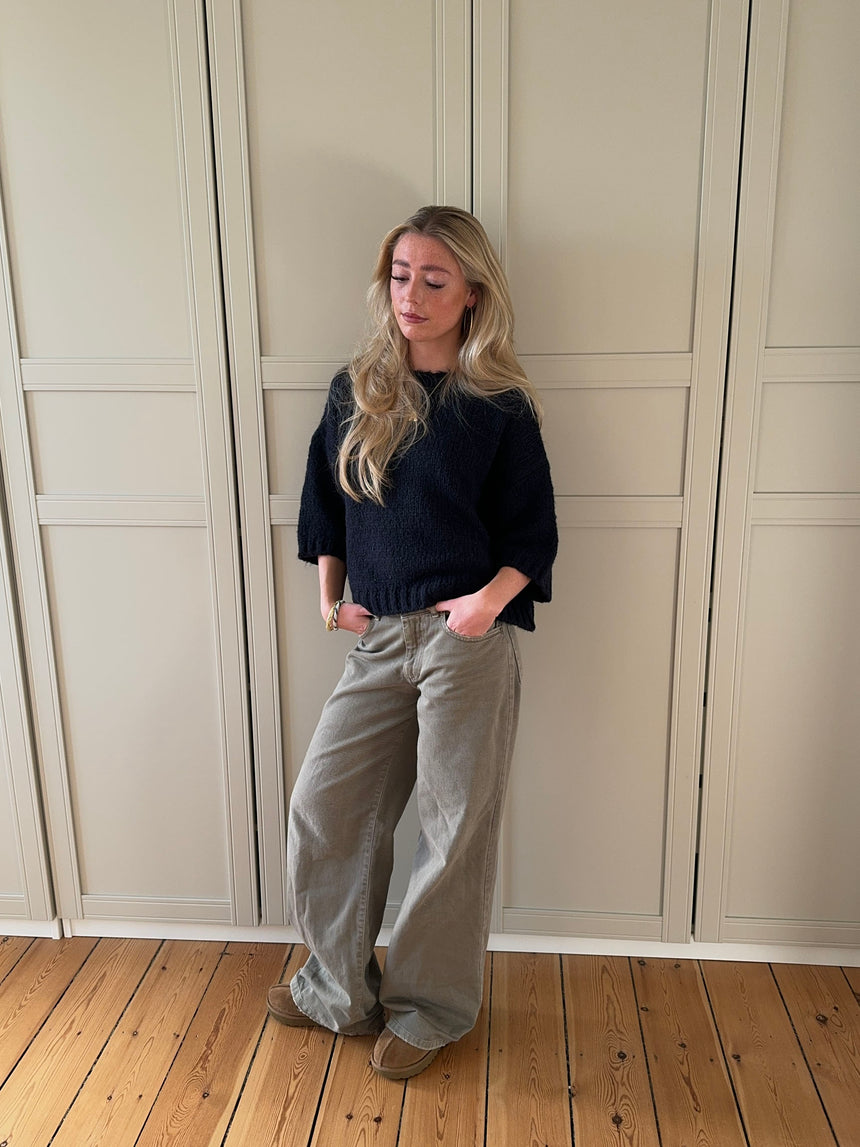 Hedvig striktrøje med korte ærmer - Navy