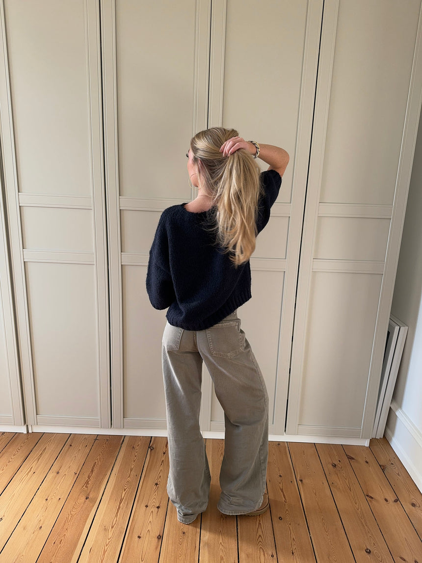 Hedvig striktrøje med korte ærmer - Navy