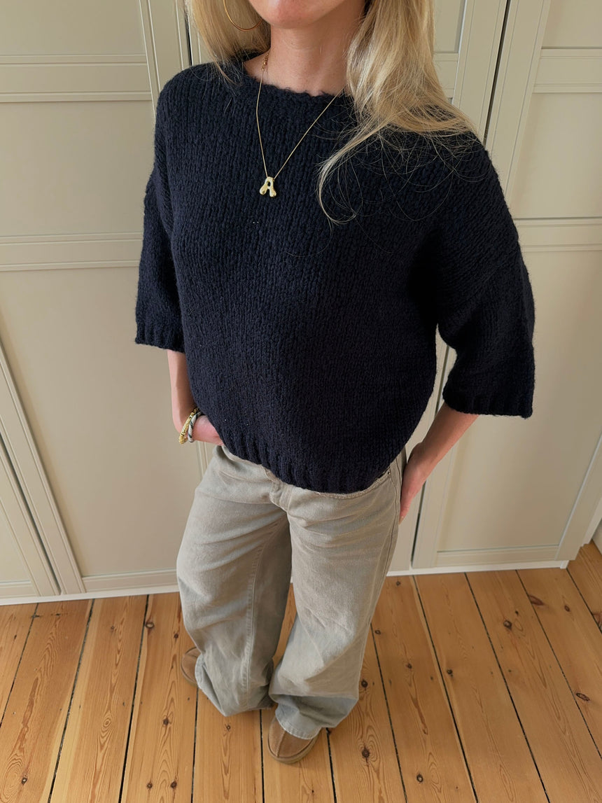 Hedvig striktrøje med korte ærmer - Navy