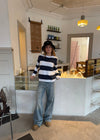 Celestine sweater med striber - Navy/hvid