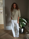 Almina strikket t-shirt med striber - Grøn/beige