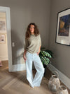Almina strikket t-shirt med striber - Grøn/beige