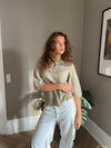 Almina strikket t-shirt med striber - Grøn/beige