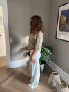 Almina strikket t-shirt med striber - Grøn/beige