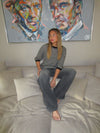 Almina strikket t-shirt med striber - Sort/hvid