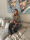Almina strikket t-shirt med striber - Sort/hvid