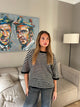 Almina strikket t-shirt med striber - Sort/hvid