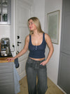 Gatulina pointelle tank top med knapper - Navy