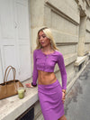 Tina cropped cardigan i pointelle - Lilla
