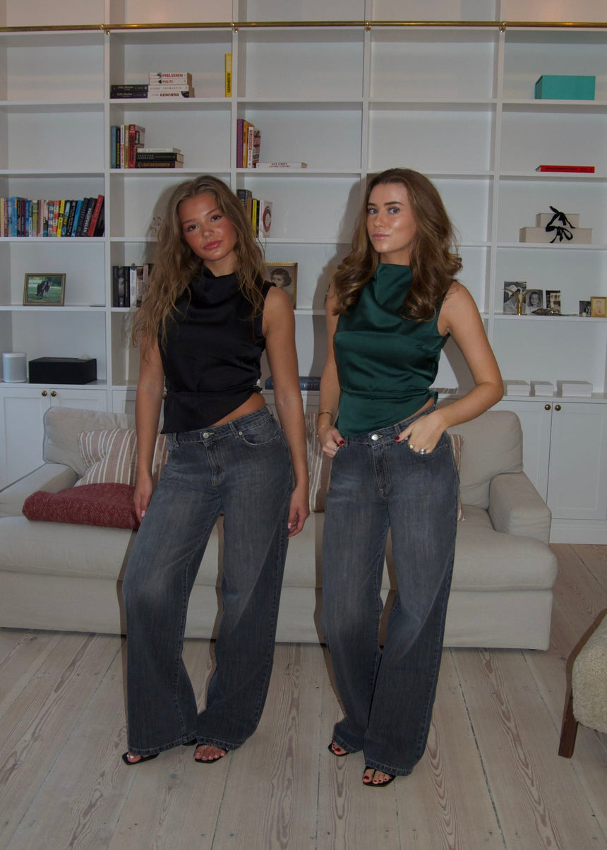 Zandra satin top - Mørk grøn