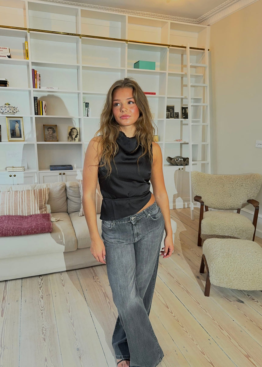 Zandra satin top - Sort