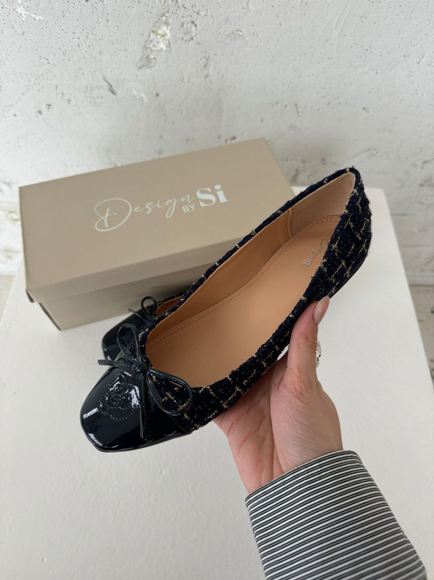 Zamora ballerina sko med mønster og sløjfe - Navy