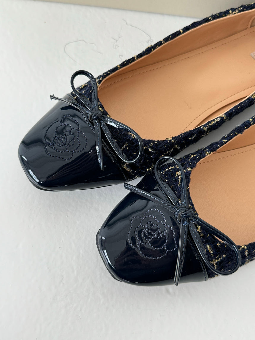 Zamora ballerina sko med mønster og sløjfe - Navy