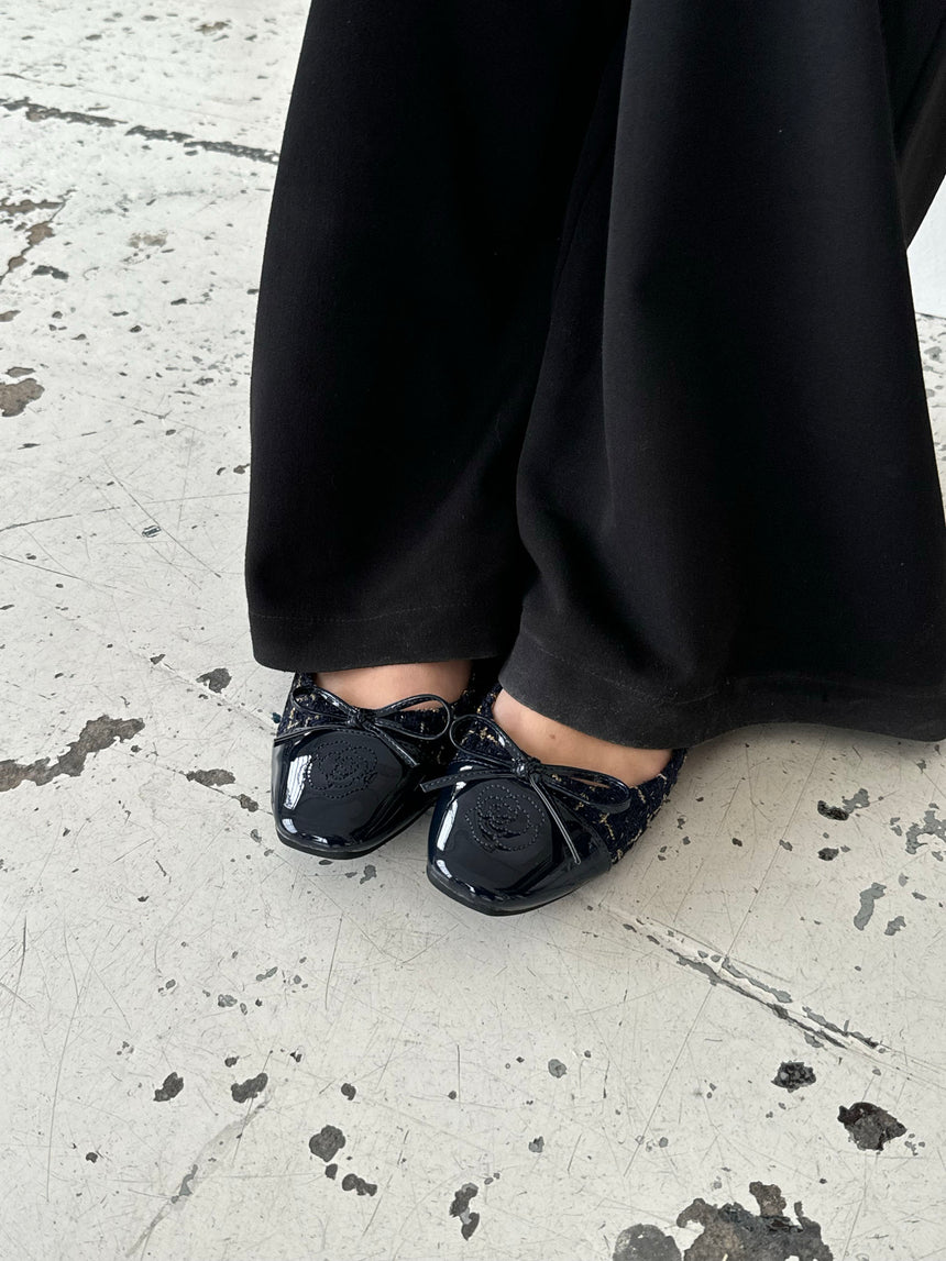 Zamora ballerina sko med mønster og sløjfe - Navy