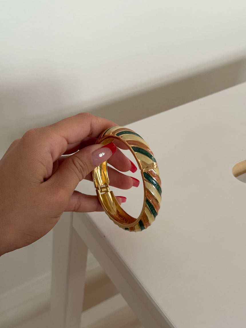 Eivora armbånd med striber - Grøn/hvid/brun