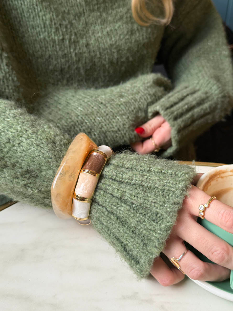 Ebony armbånd med striber - Nude/brun/hvid