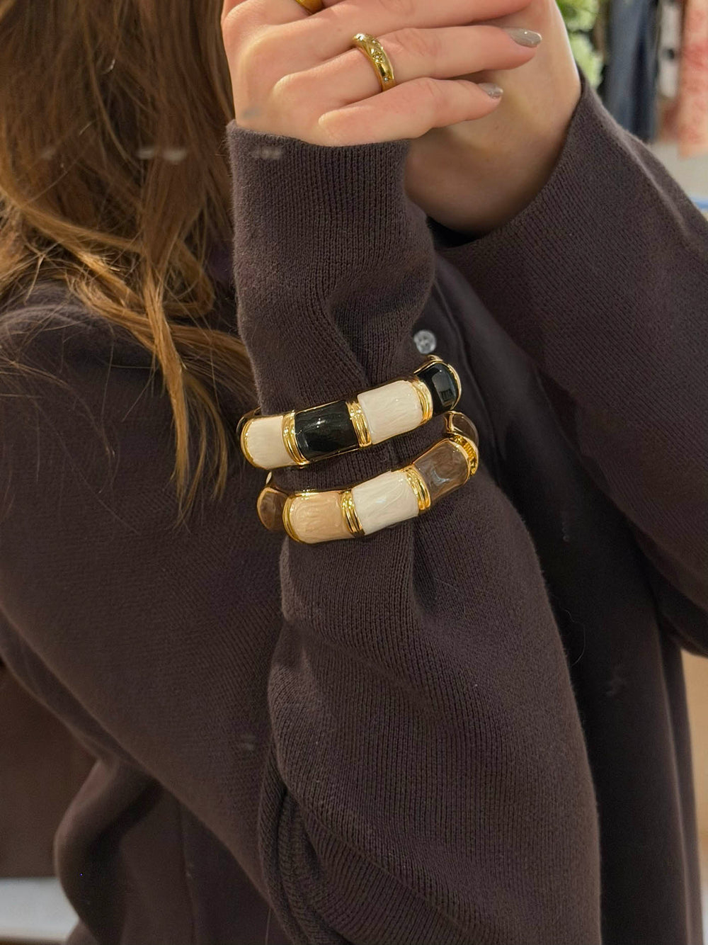 Ebony armbånd med striber - Nude/brun/hvid