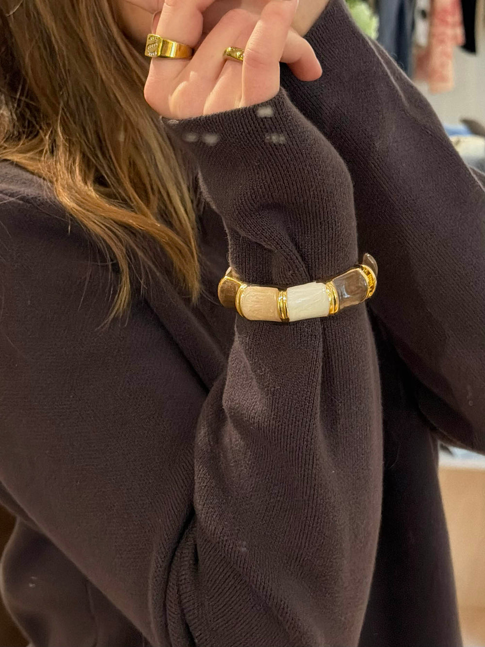 Ebony armbånd med striber - Nude/brun/hvid