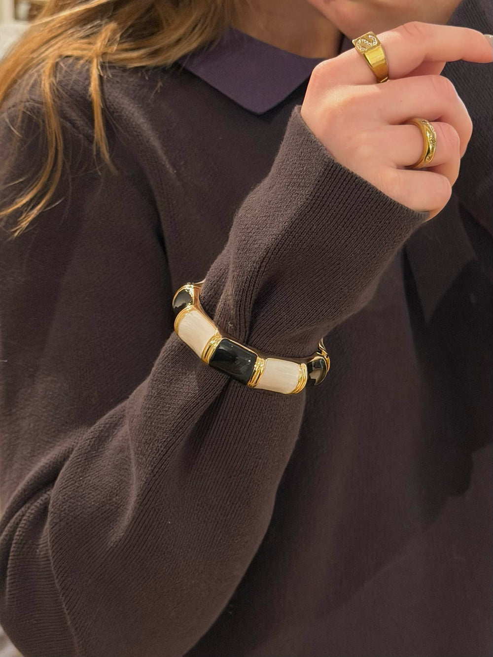 Ebony armbånd med striber - Sort/hvid