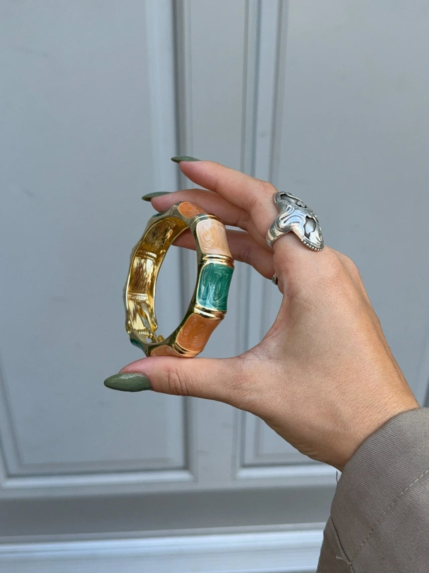 Ebony armbånd med striber - Grøn/lyserød