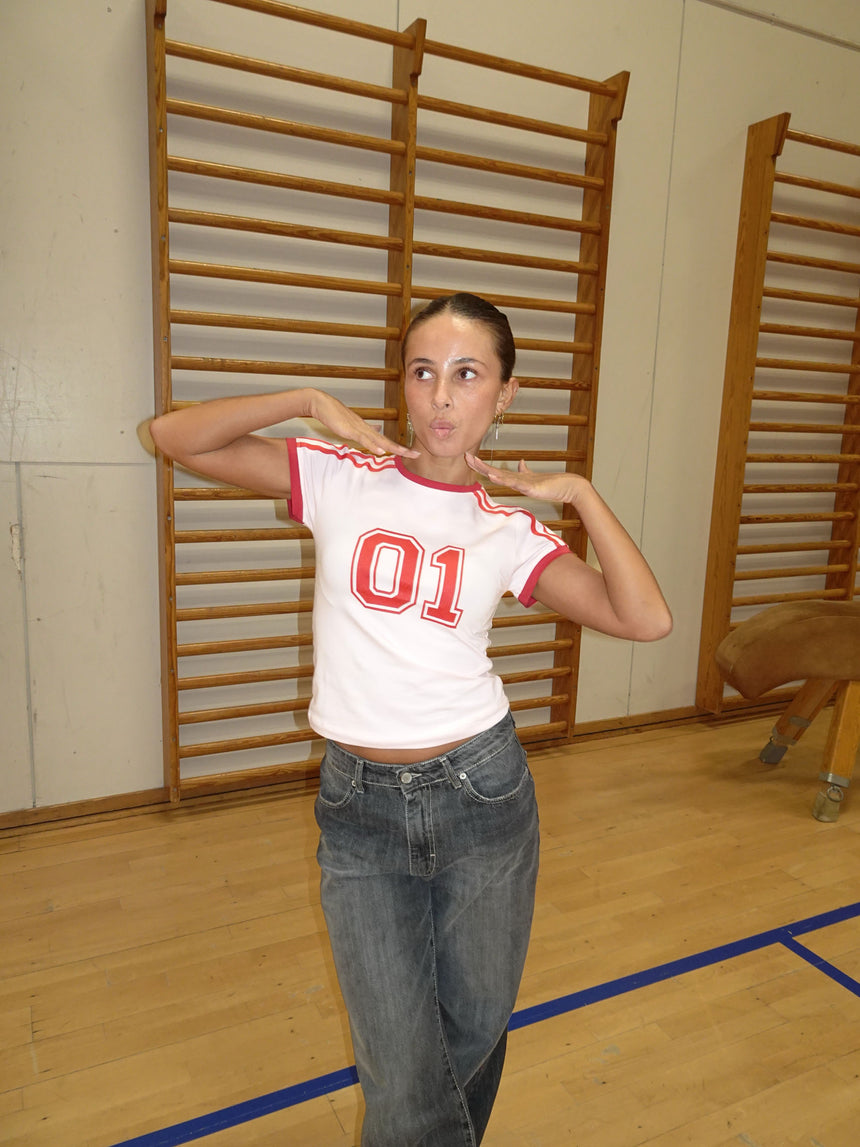 "01" baby tee - Lyserød/rød