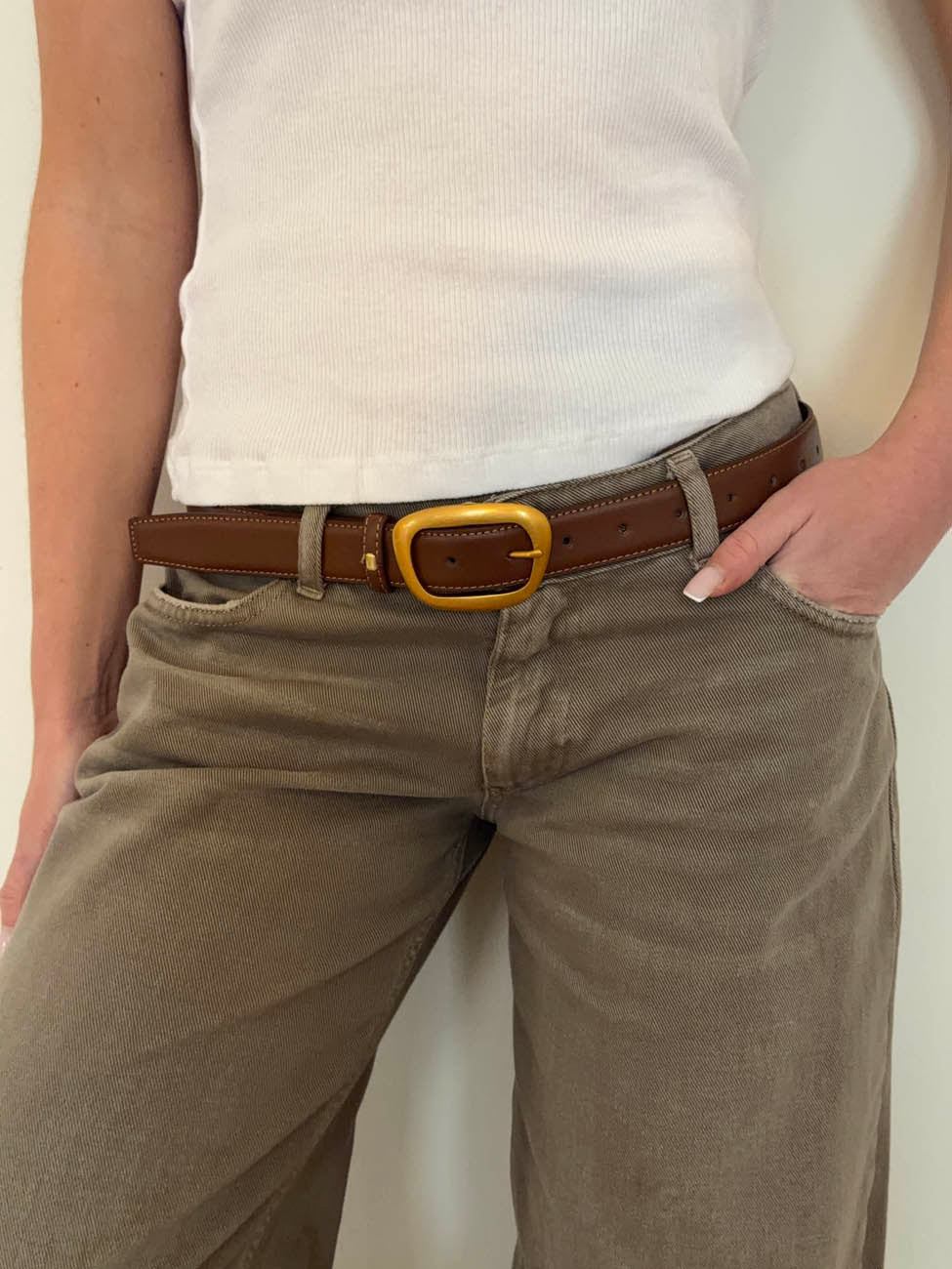 Heritage bælte i imiteret læder - Brun/guld