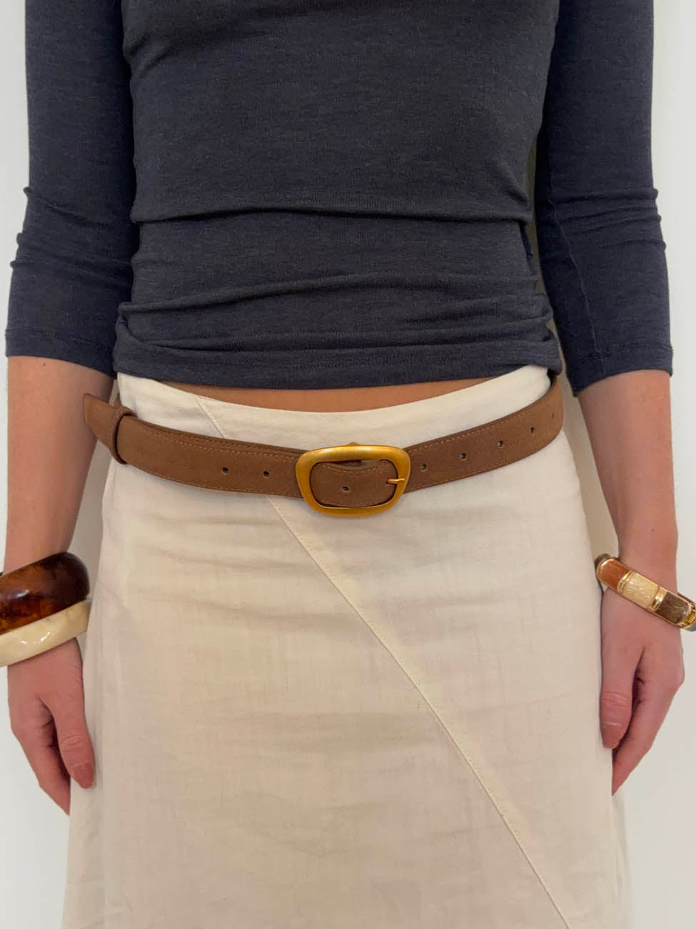 Heritage bælte i imiteret ruskind - Brun/guld