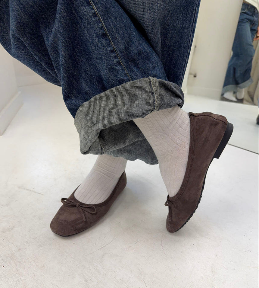 Gina ballerina i ruskind - Mørkebrun