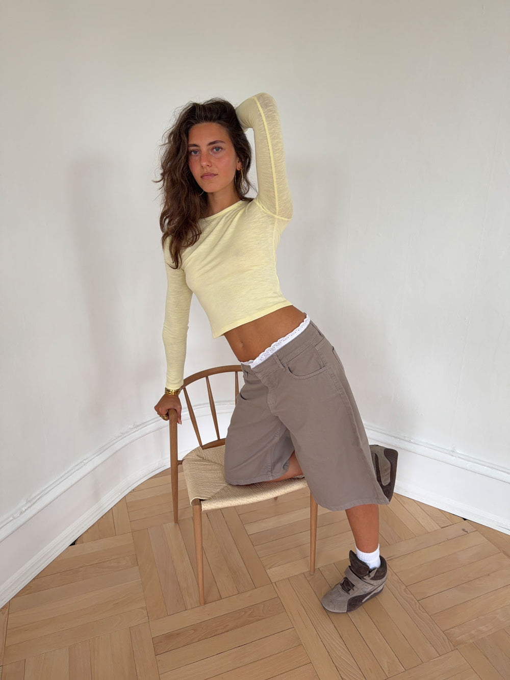 Teha bermudashorts med blonder - Beige/hvid