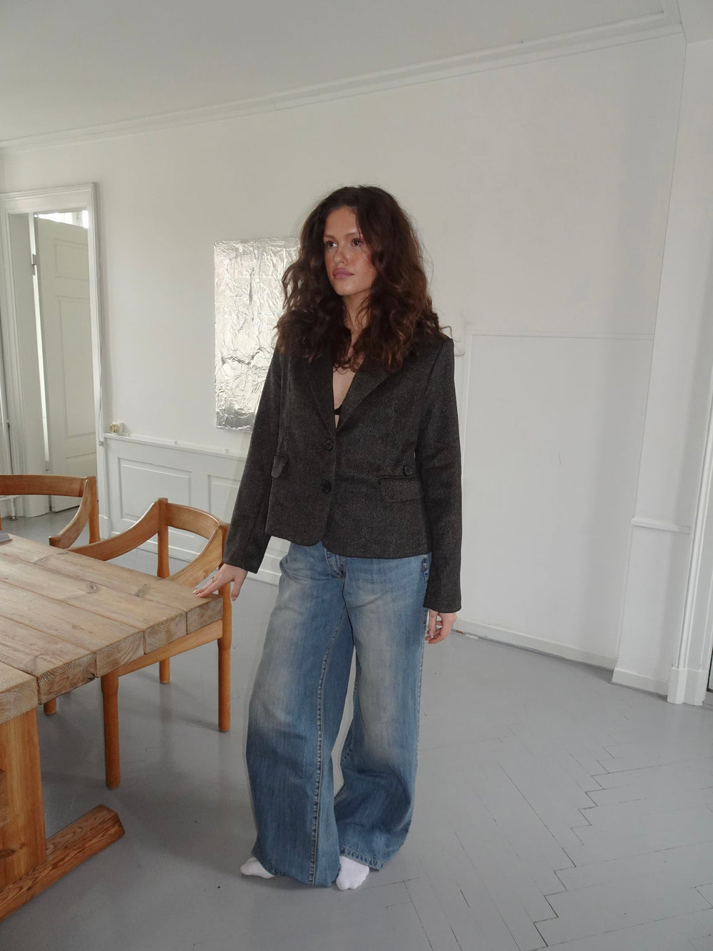 Anahita kort blazer - Mørkebrun/Sort