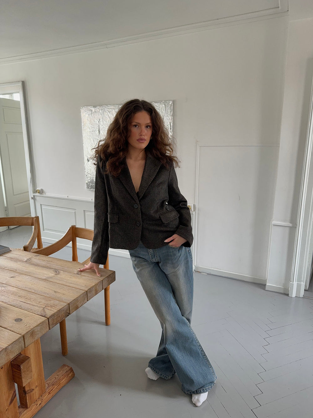 Anahita kort blazer - Mørkebrun/Sort