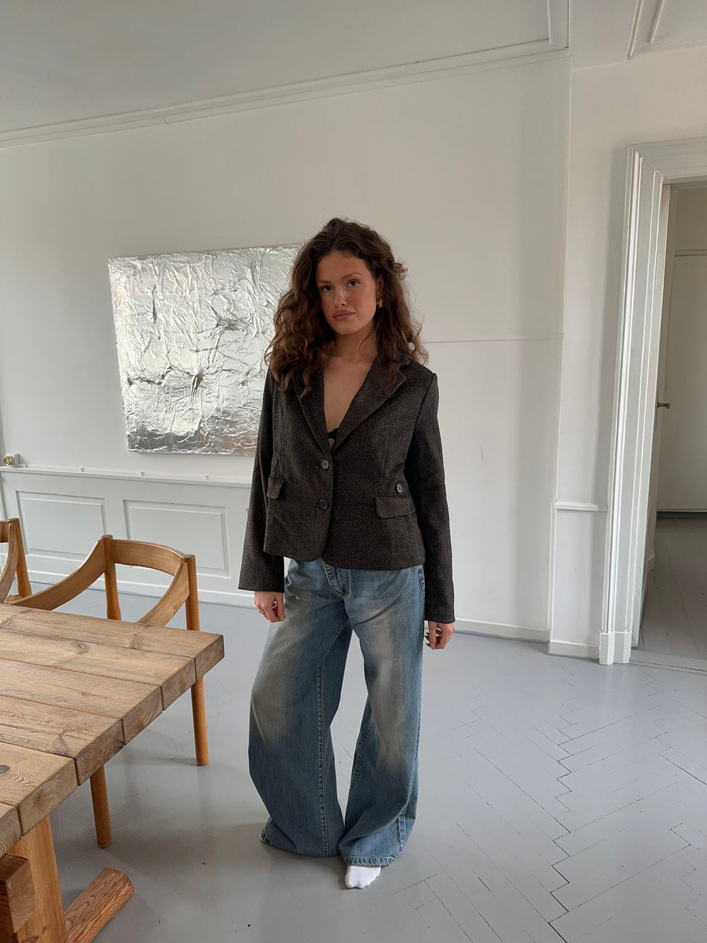 Anahita kort blazer - Mørkebrun/Sort