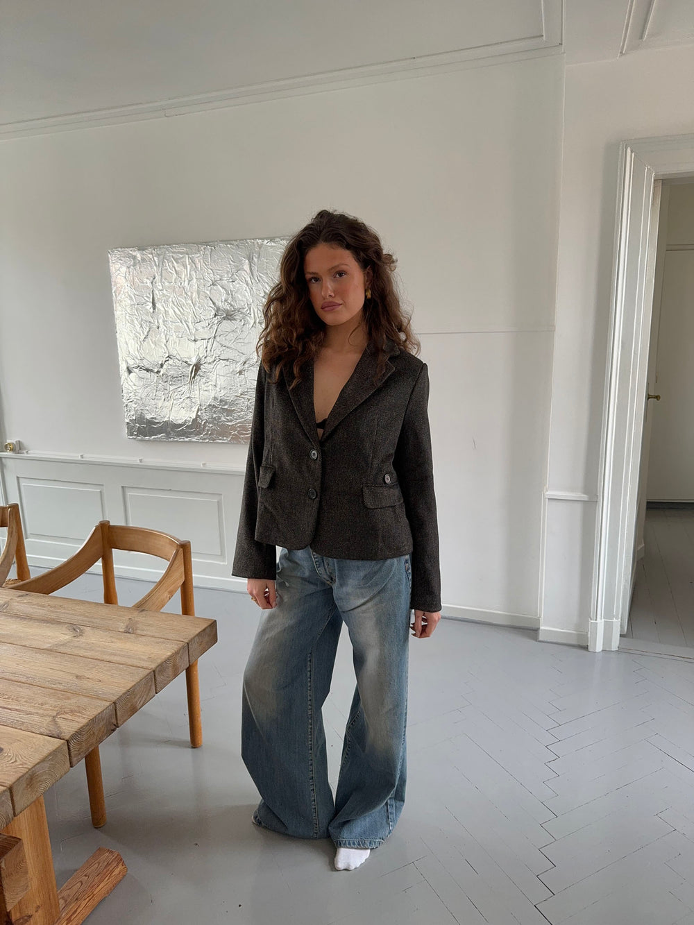 Anahita kort blazer - Mørkebrun/Sort