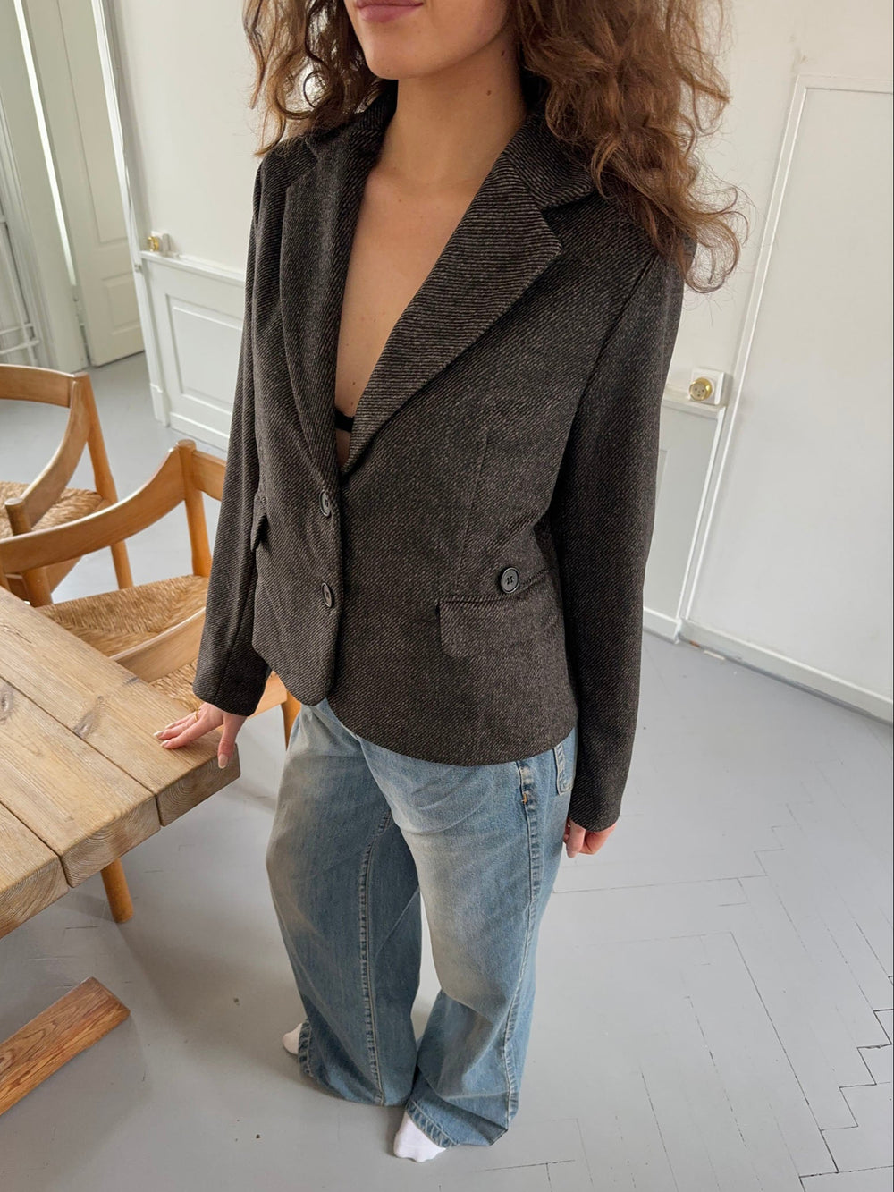 Anahita kort blazer - Mørkebrun/Sort